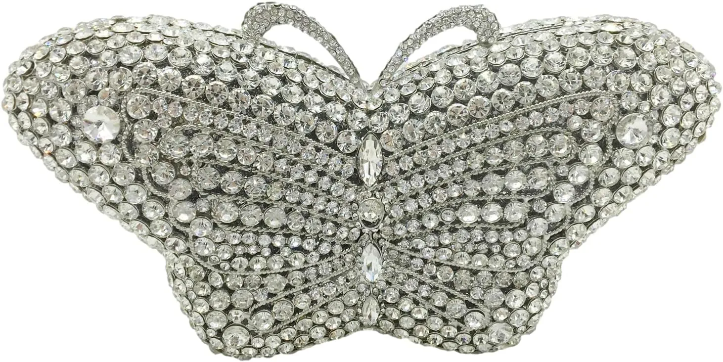Boutique De FGG Butterfly Crystal Clutch Bags Women Evening Bag Party Rhinestone Handbags Bridal Crystal Clutch Purses,Mini