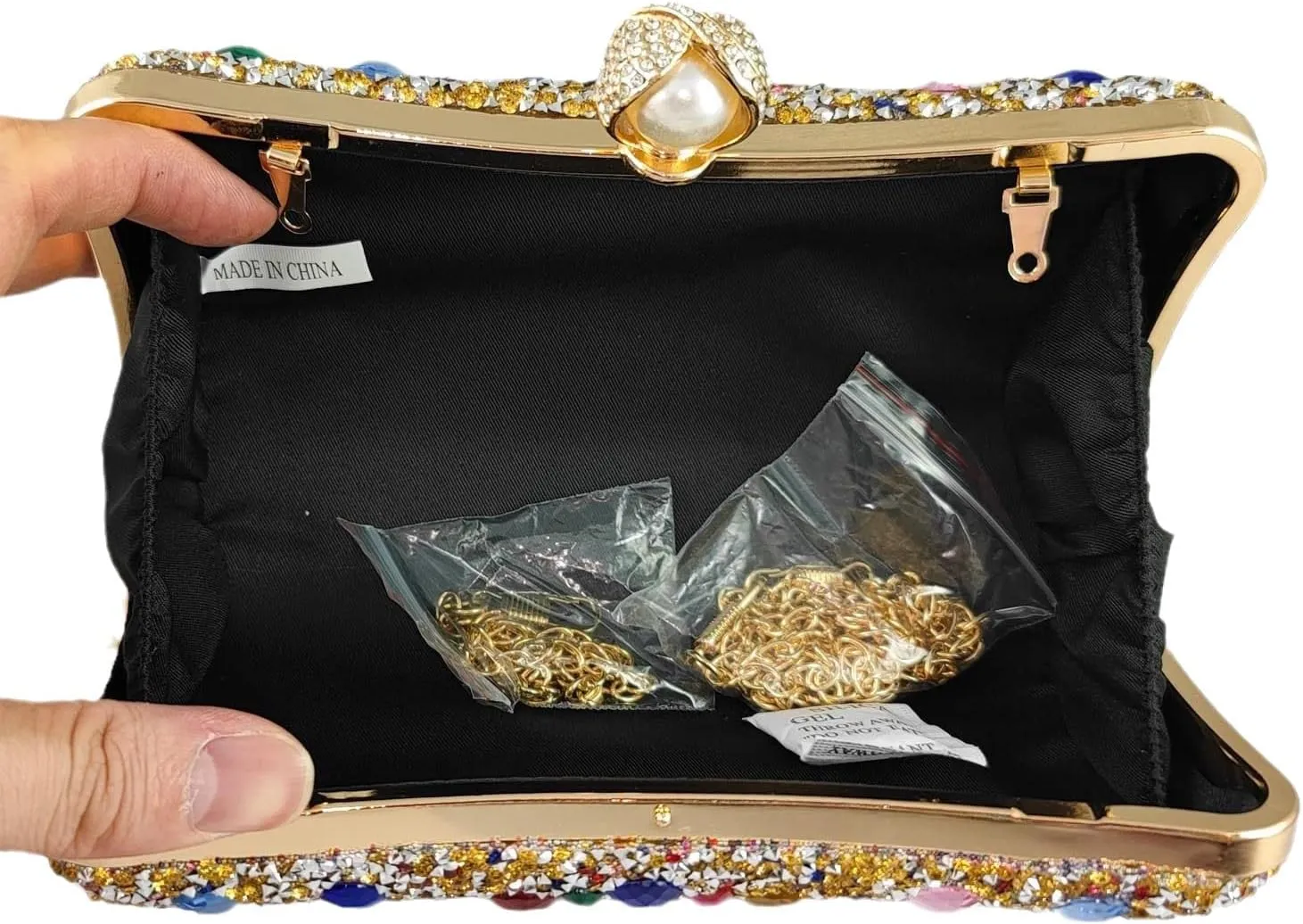 Boutique De FGG Pearl Clasp Crystal Clutch Purses for Women Evening Bags Wedding Handbag Party Rhinestone Clutch Bag,Mini