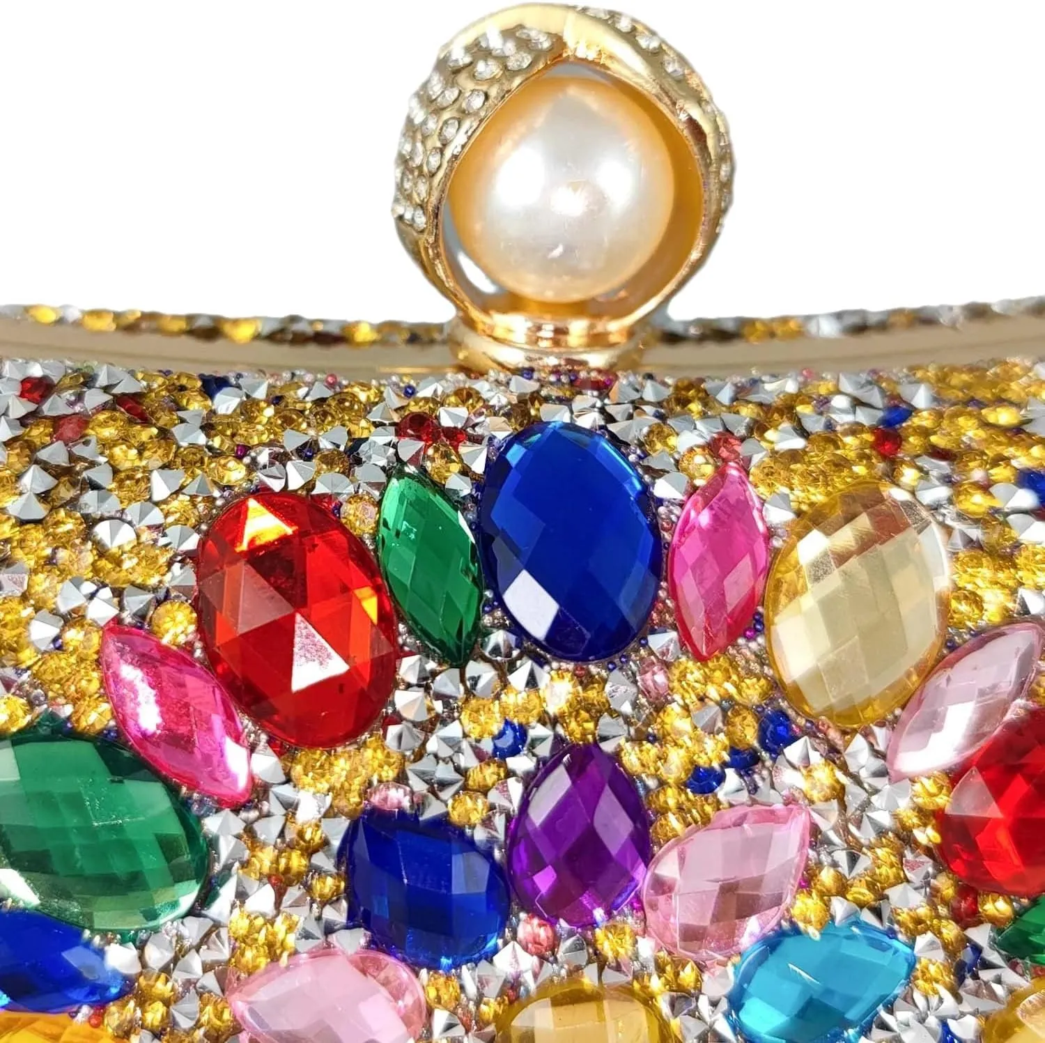 Boutique De FGG Pearl Clasp Crystal Clutch Purses for Women Evening Bags Wedding Handbag Party Rhinestone Clutch Bag,Mini