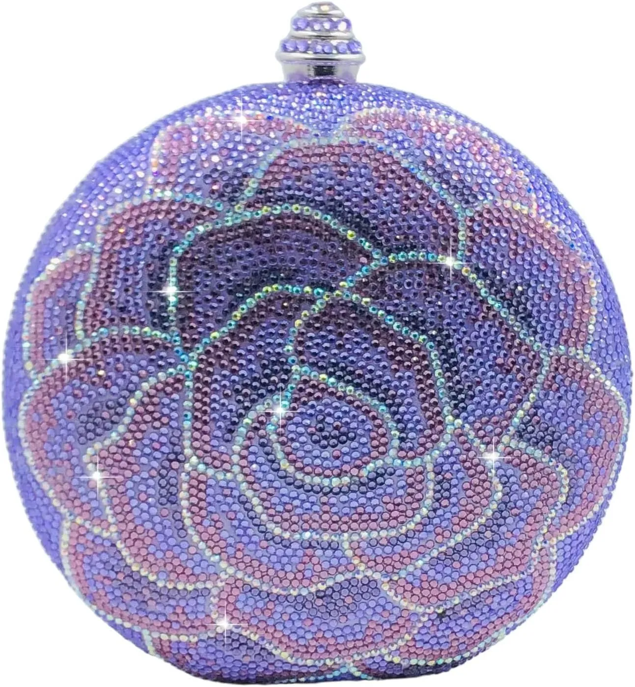 Boutique De FGG Round Flower Clutch Purse Women Rose Crystal Evening Handbag Party Rhinestone Floral Clutch Wedding Bag,Mini