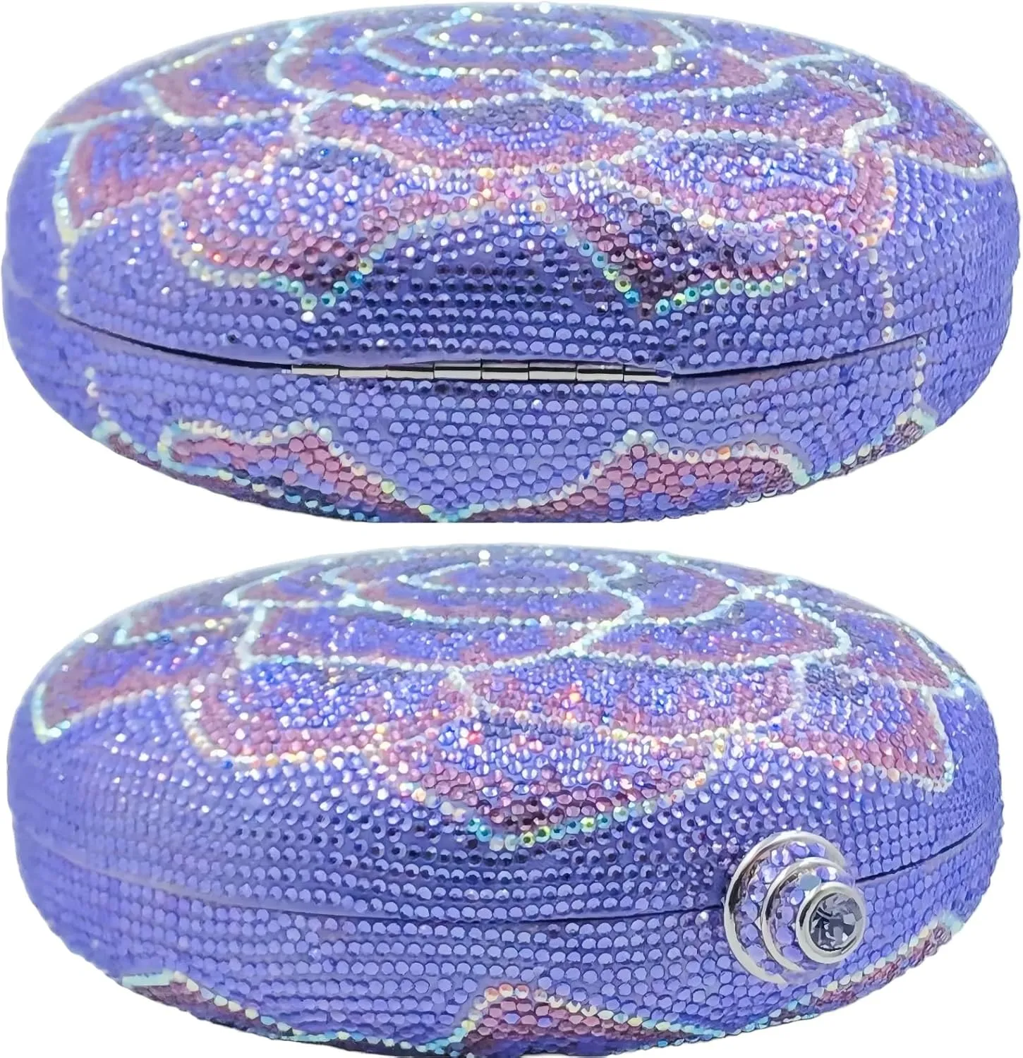 Boutique De FGG Round Flower Clutch Purse Women Rose Crystal Evening Handbag Party Rhinestone Floral Clutch Wedding Bag,Mini