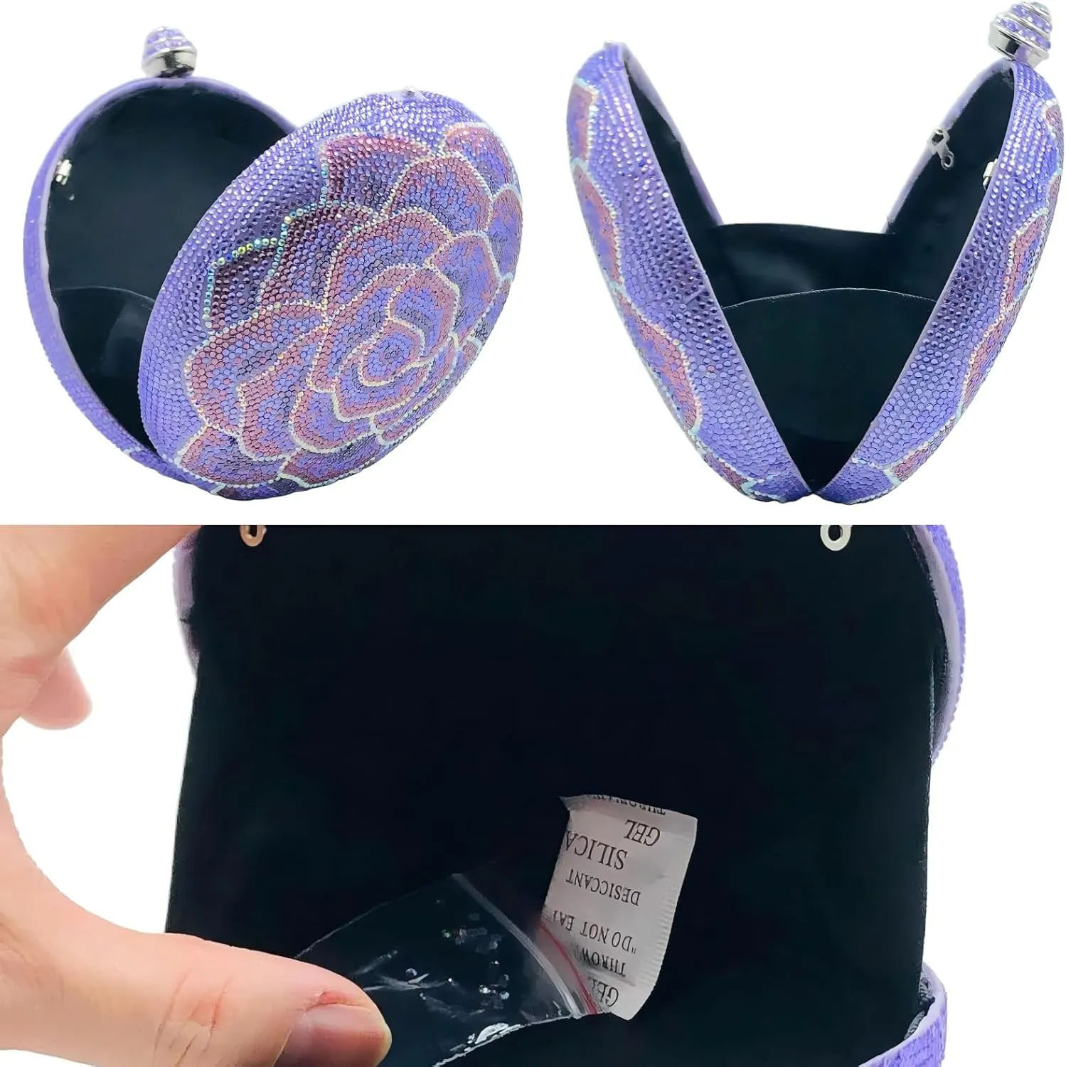 Boutique De FGG Round Flower Clutch Purse Women Rose Crystal Evening Handbag Party Rhinestone Floral Clutch Wedding Bag,Mini