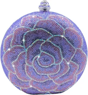 Boutique De FGG Round Flower Clutch Purse Women Rose Crystal Evening Handbag Party Rhinestone Floral Clutch Wedding Bag,Mini