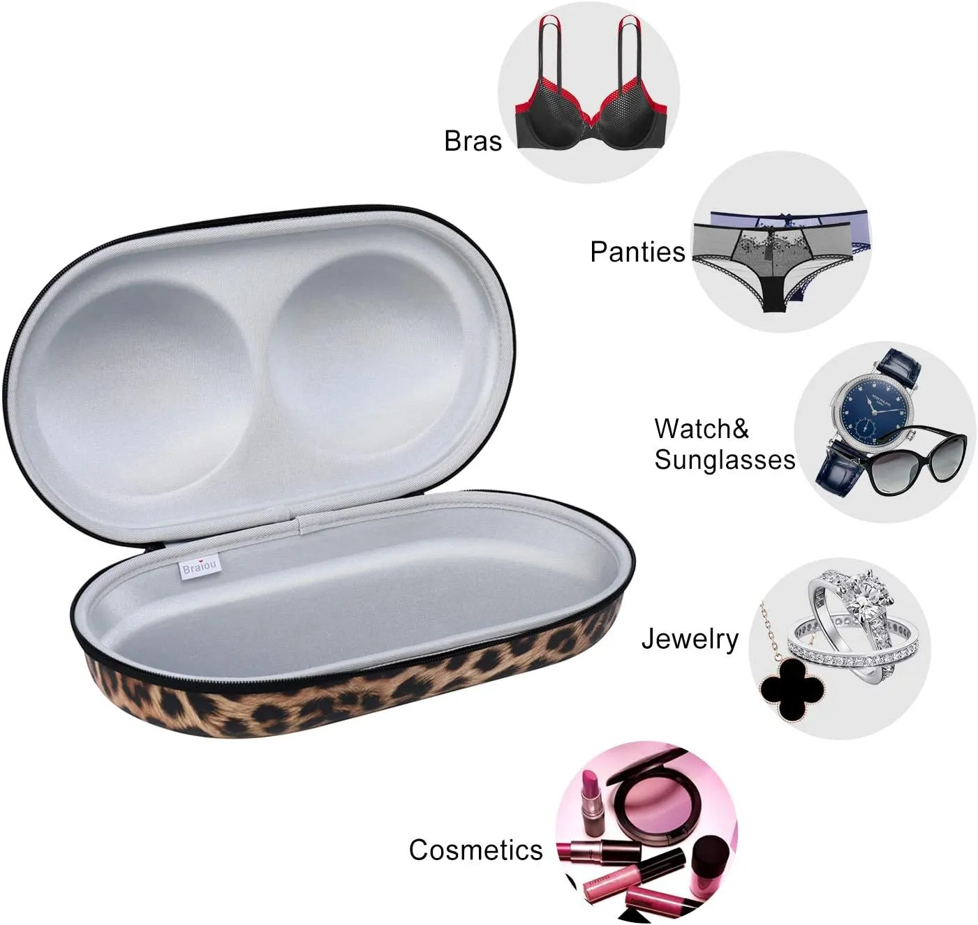 Bra Case Premium Lingerie Travel Bag Leopard Print Underwear Organizer Bag for A-C Cup (Yellow)