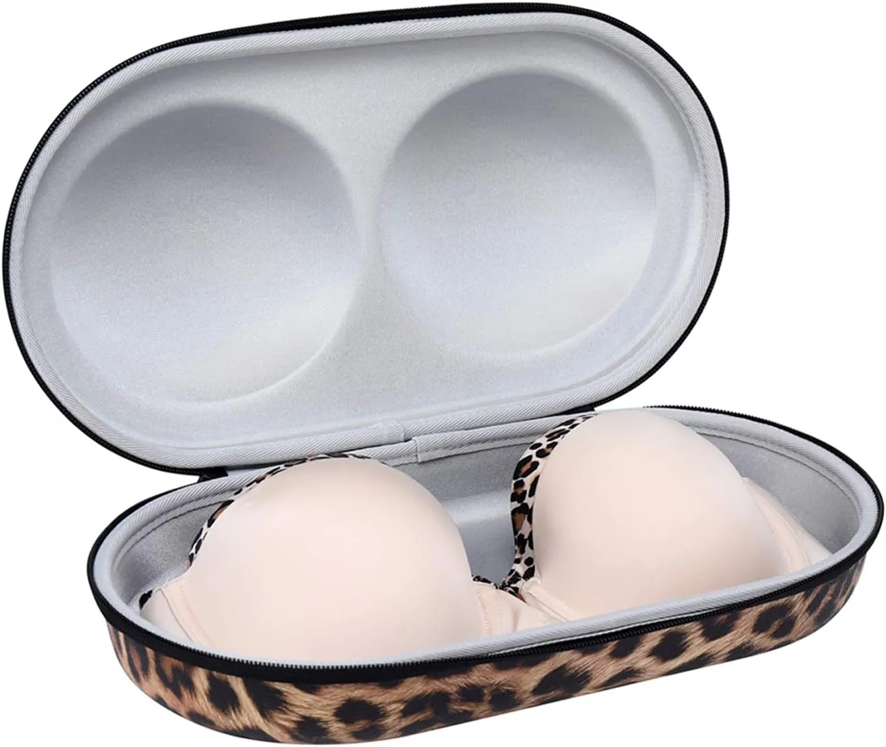 Bra Case Premium Lingerie Travel Bag Leopard Print Underwear Organizer Bag for A-C Cup (Yellow)