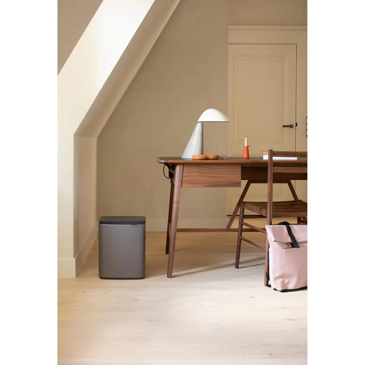 Brabantia Small Bo Trash Can 3.2 Gal - Easy Open, Soft Closing Lid, Hygienic, Space Efficient - for Bathroom, Home Office, Bedroom - Platinum - LWH 11.6 x 9.1 x 14.8