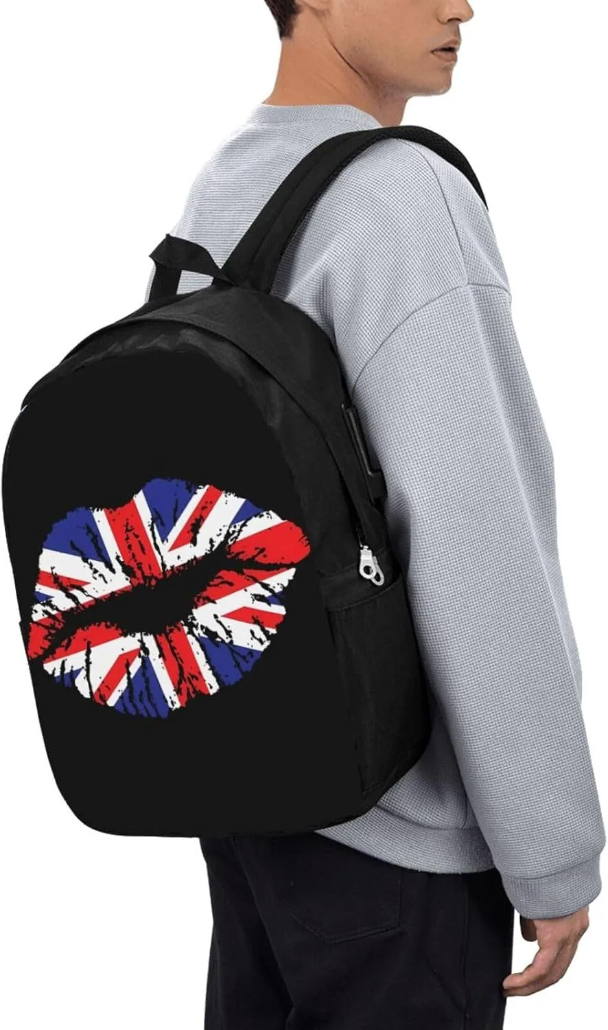 British England UK English Flag Lips Laptop Backpacks Travel Backpack Casual Business Daypack Sport Rucksack Computer Bag Fits up to 17 Inch Notebook with USB Port