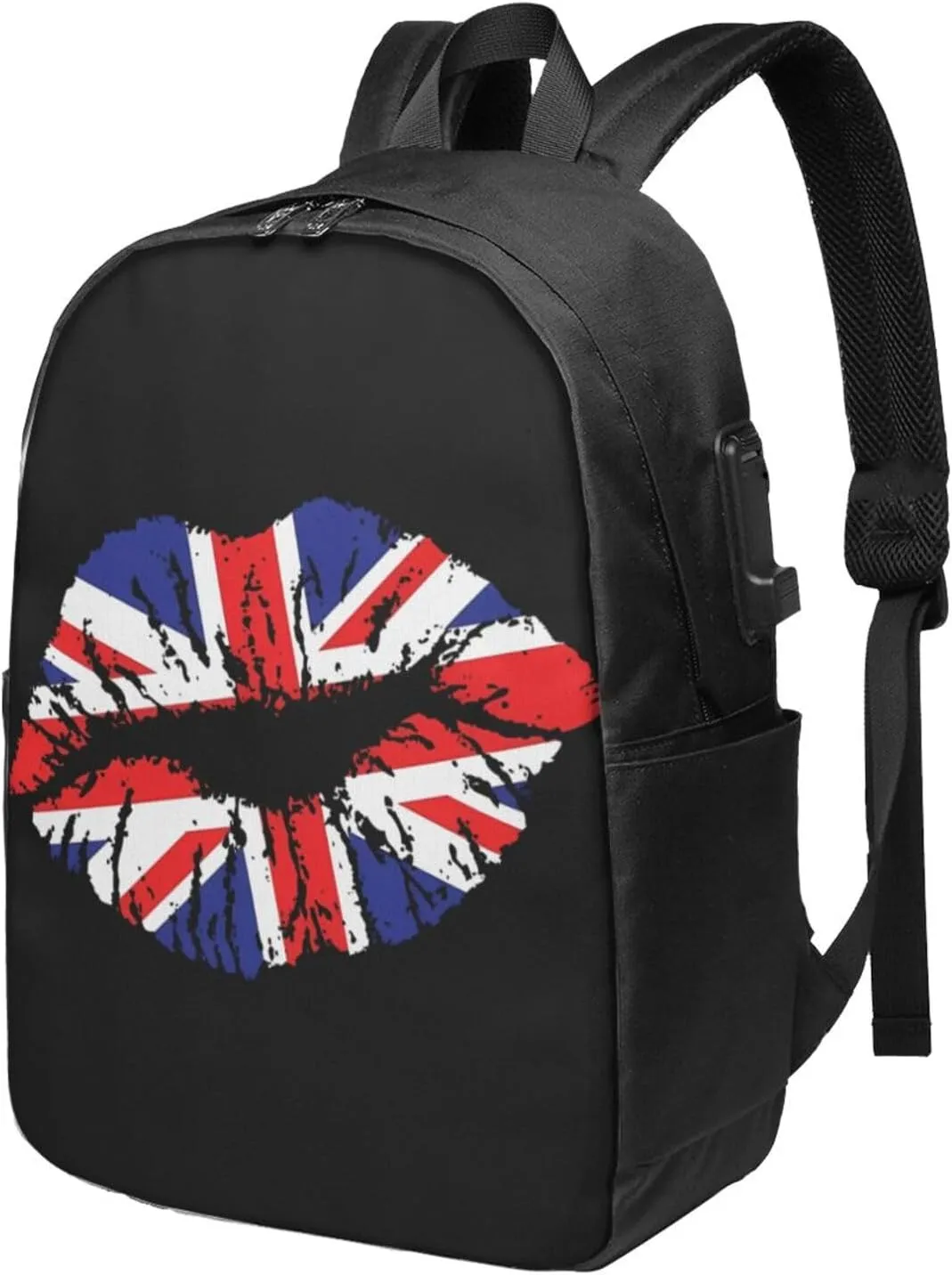 British England UK English Flag Lips Laptop Backpacks Travel Backpack Casual Business Daypack Sport Rucksack Computer Bag Fits up to 17 Inch Notebook with USB Port