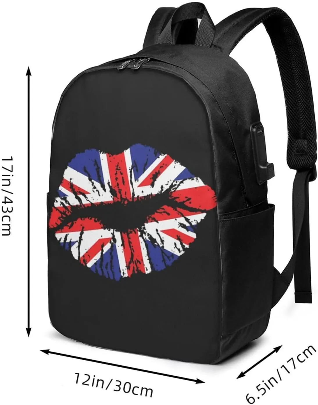 British England UK English Flag Lips Laptop Backpacks Travel Backpack Casual Business Daypack Sport Rucksack Computer Bag Fits up to 17 Inch Notebook with USB Port