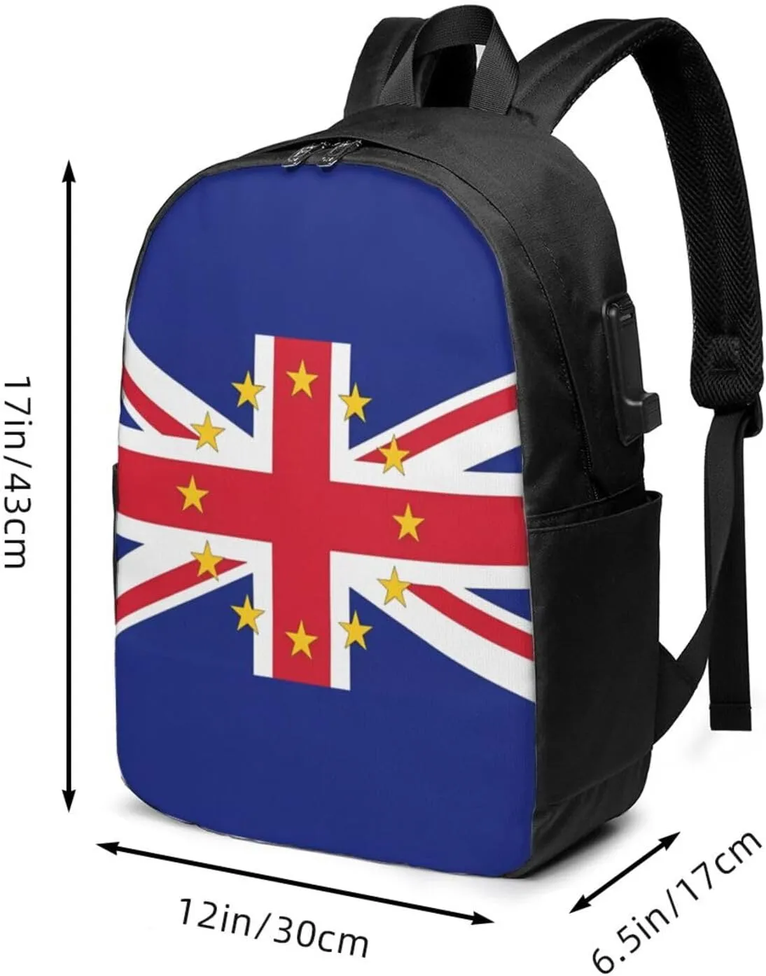 British England UK European Union Jack Flag Laptop Backpacks Travel Backpack Casual Business Daypack Sport Rucksack Computer Bag Fits up to 17 Inch Notebook with USB Port