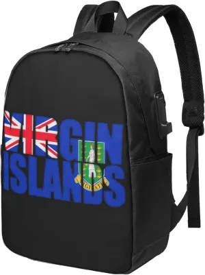 British Virgin Islands Flag Laptop Backpacks Travel Backpack Casual Business Daypack Sport Rucksack Computer Bag Fits up to 17 Inch Notebook with USB Port