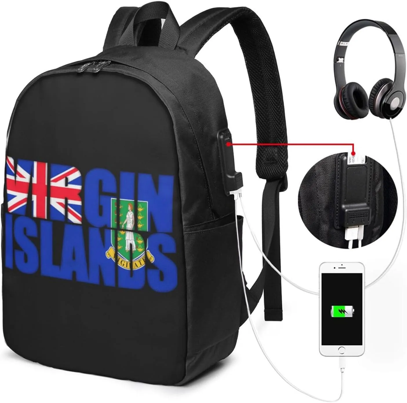 British Virgin Islands Flag Laptop Backpacks Travel Backpack Casual Business Daypack Sport Rucksack Computer Bag Fits up to 17 Inch Notebook with USB Port