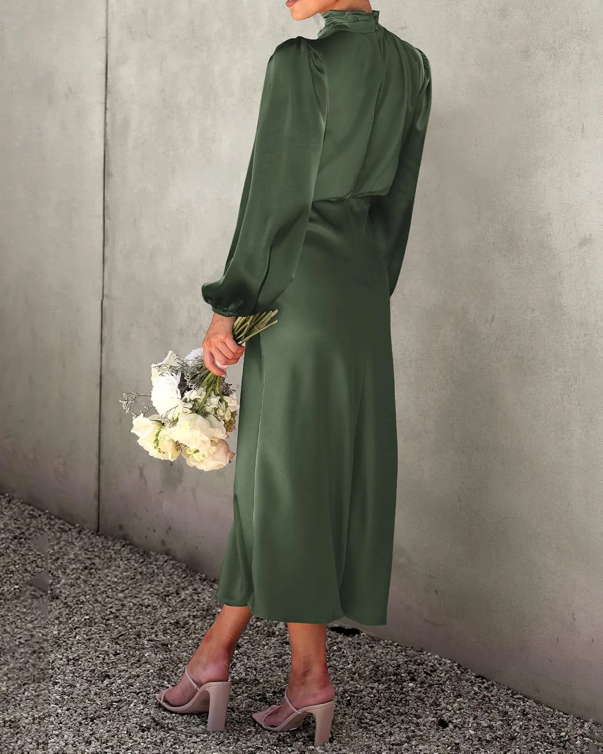 BTFBM Womens Mock Neck Satin Dress 2025 Summer Spring Long Sleeve High Waist Wedding Party Maxi Formal Cocktail Dresses