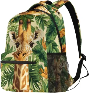 Budxapjw Animal Giraffe Travel Laptop Backpack for Women Men Palm Leaves Waterproof Bag with Adjustable Padded Shoulder Straps for Business Work Travel Hiking Camping