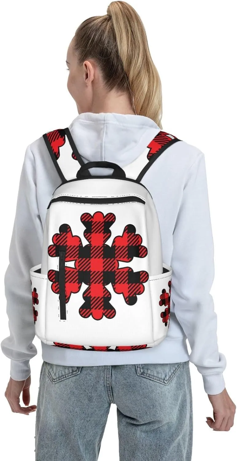 Buffalo Plaid Snowflake Casual Backpacks Large Capacity Laptop Backpack Sports Rucksack Travel Daypack Adjustable Shoulder Strap Work Bag for Outdoor Camping