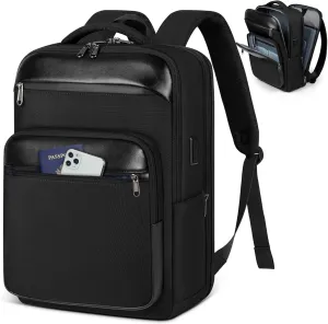 Business Laptop Backpack for Men - 15.6 Inch Travel Backpack with USB Charging Port, Flight Approved, Waterproof, Black