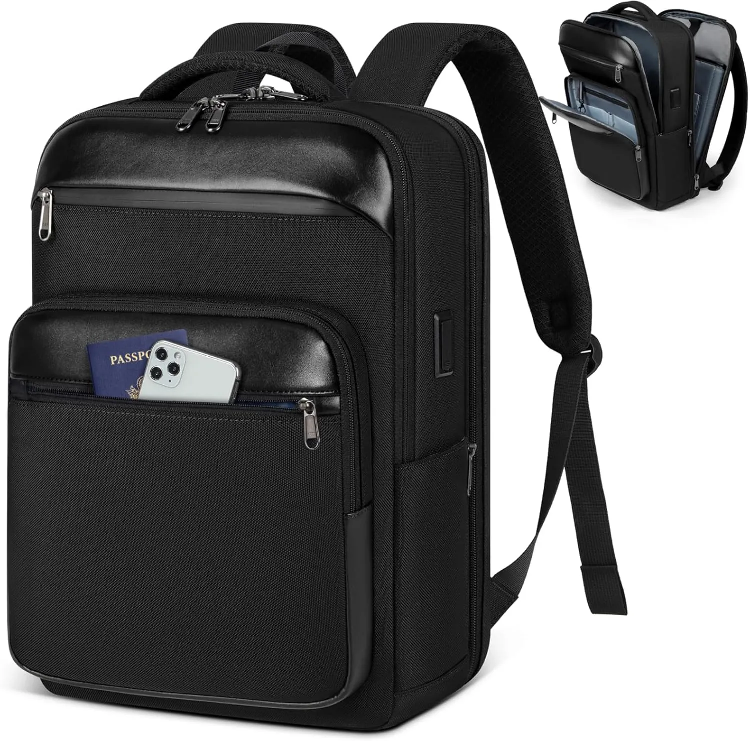 Business Laptop Backpack for Men - 15.6 Inch Travel Backpack with USB Charging Port, Flight Approved, Waterproof, Black