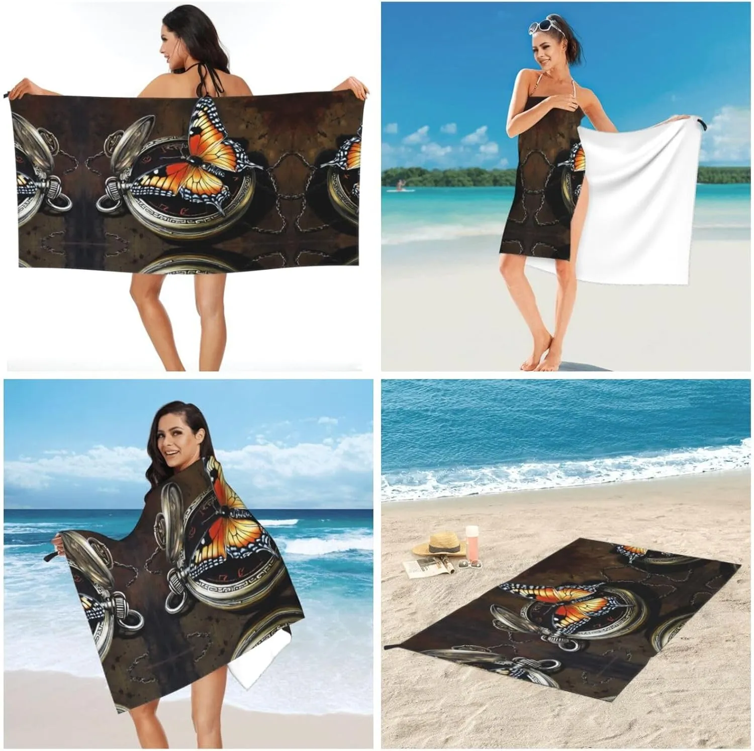Butterfly Clocks Premium Compact Microfiber Travel Towel-Featherlight & Quick Dry,Sand-Resistant Beach Towel for Swimming,Camping,Vacation Essentials with Carry Pouch