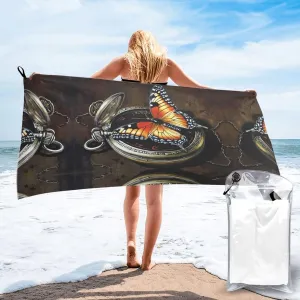 Butterfly Clocks Premium Compact Microfiber Travel Towel-Featherlight & Quick Dry,Sand-Resistant Beach Towel for Swimming,Camping,Vacation Essentials with Carry Pouch