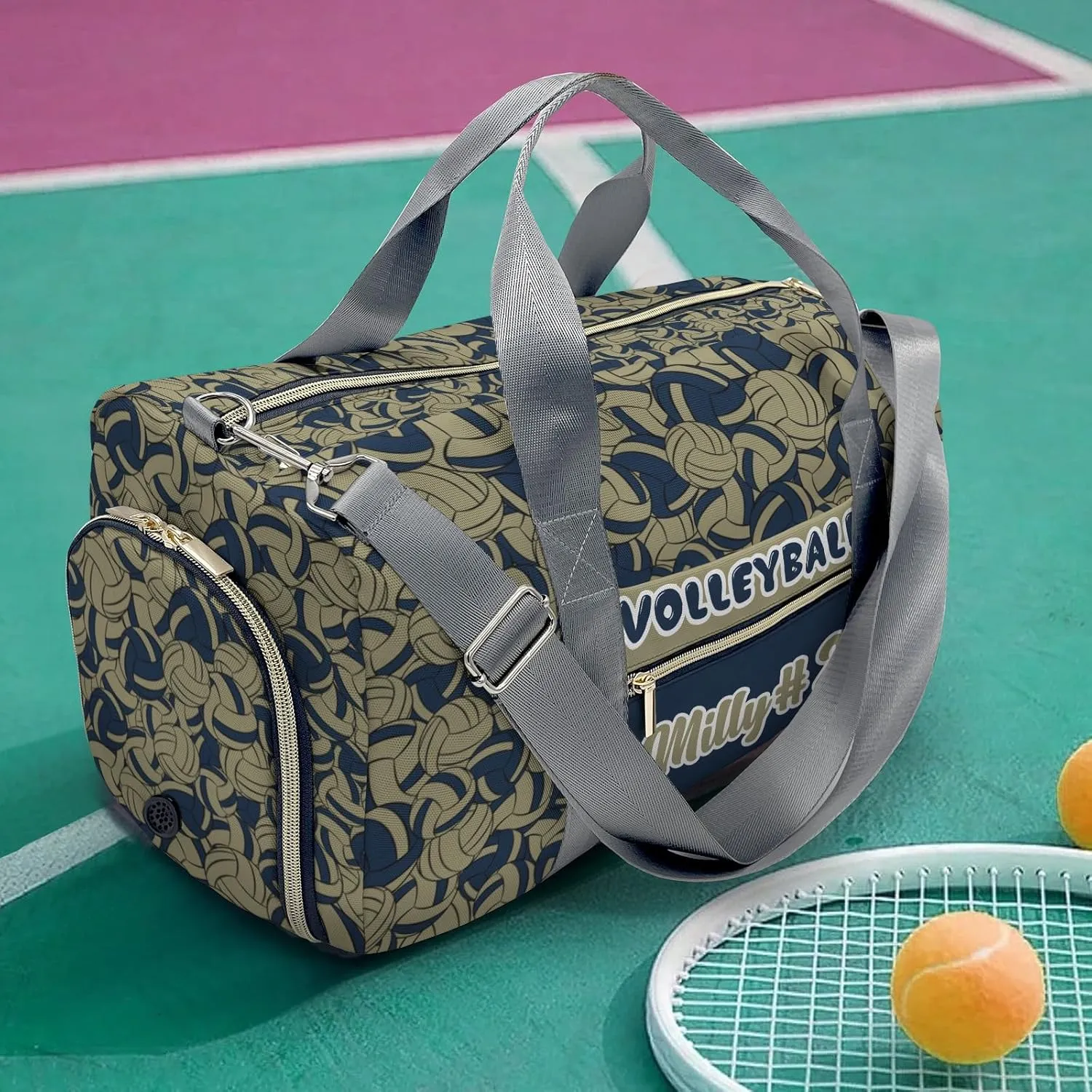 Camouflage Navy Volleyball Pattern Waterproof Duffel Bag Adjustable Shoulder Strap Perform Training Travel Bag for Teens Adults Women Men