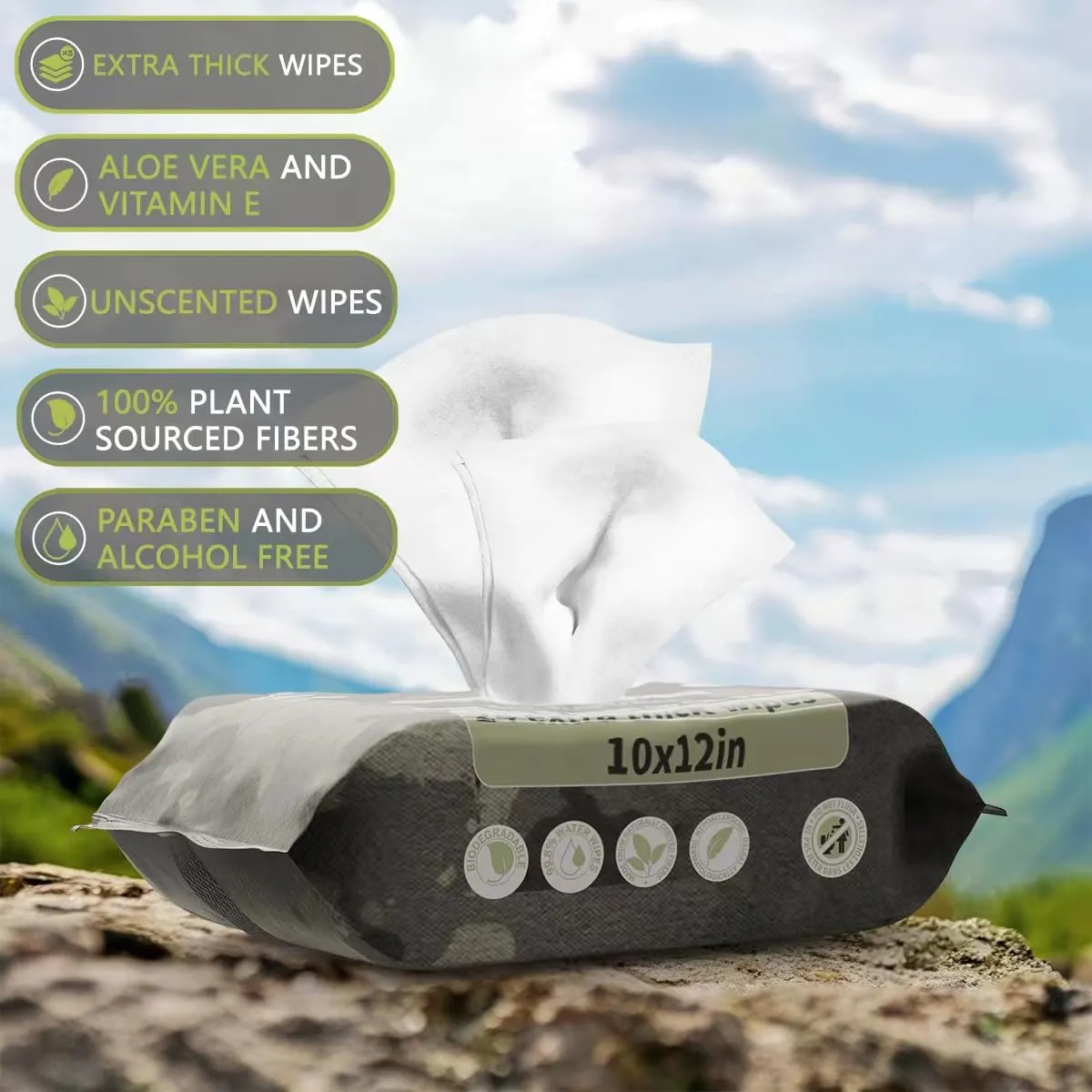 Camping Wipes-Biodegradable, Body Wet Wipes Camping for Men and Women, Backpacking Gear Essential, Unscented Shower Wipes Hiking essential Supplies, Travel Wipes for Eco-Conscious Adventurer (2 PACK)