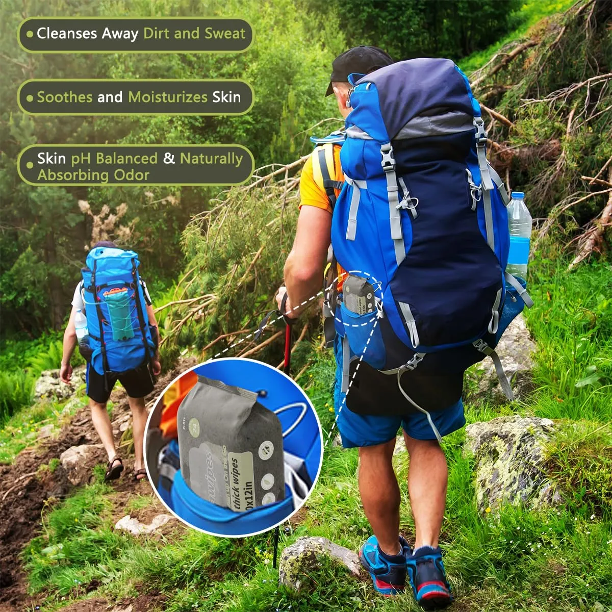 Camping Wipes-Biodegradable, Body Wet Wipes Camping for Men and Women, Backpacking Gear Essential, Unscented Shower Wipes Hiking essential Supplies, Travel Wipes for Eco-Conscious Adventurer (2 PACK)