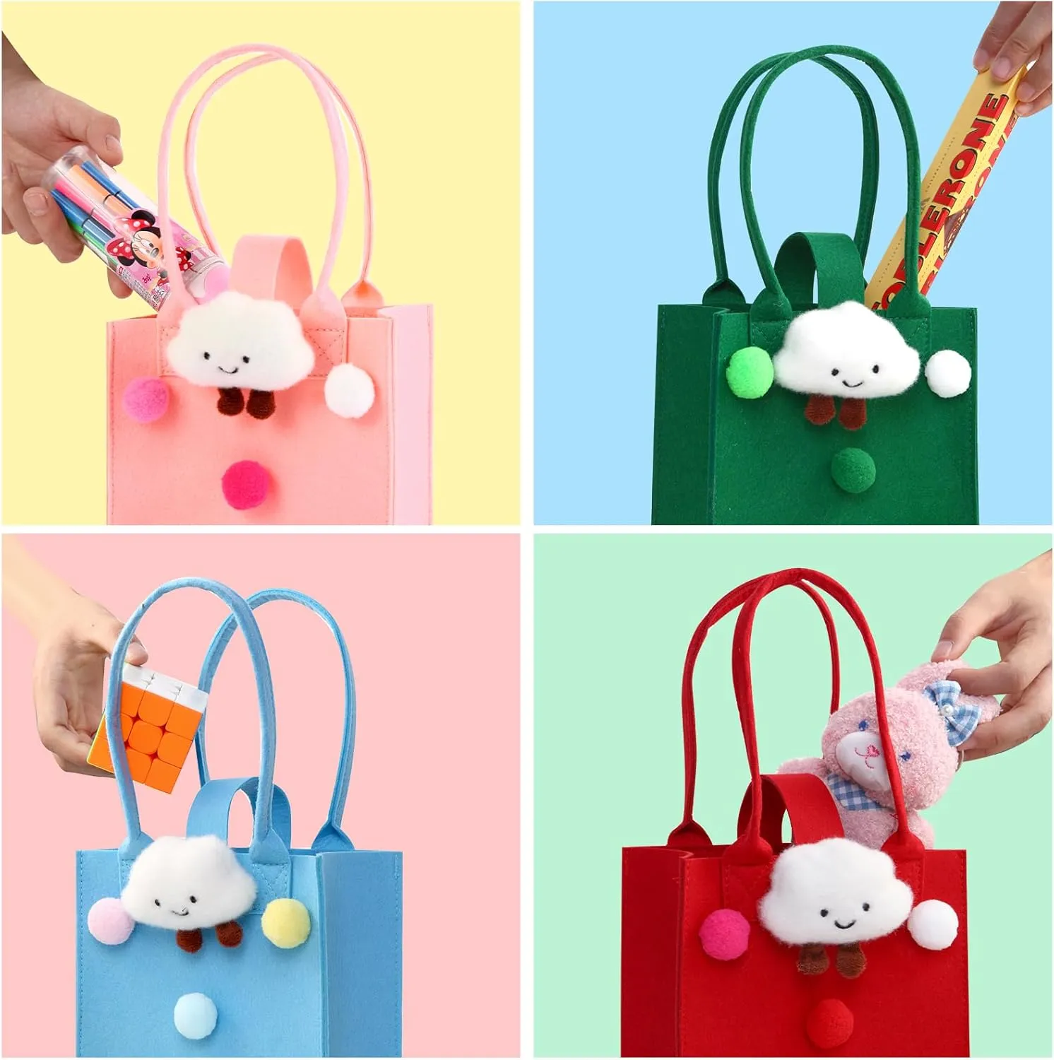 Candy Park Felt Gift Bags with Top Handles Reusable Goodie Bags - 7x7 in Premium Small Tote Bag Snap Button Closure - Party Favors, Kids Birthday, Baby Shower, Personalized Gifts