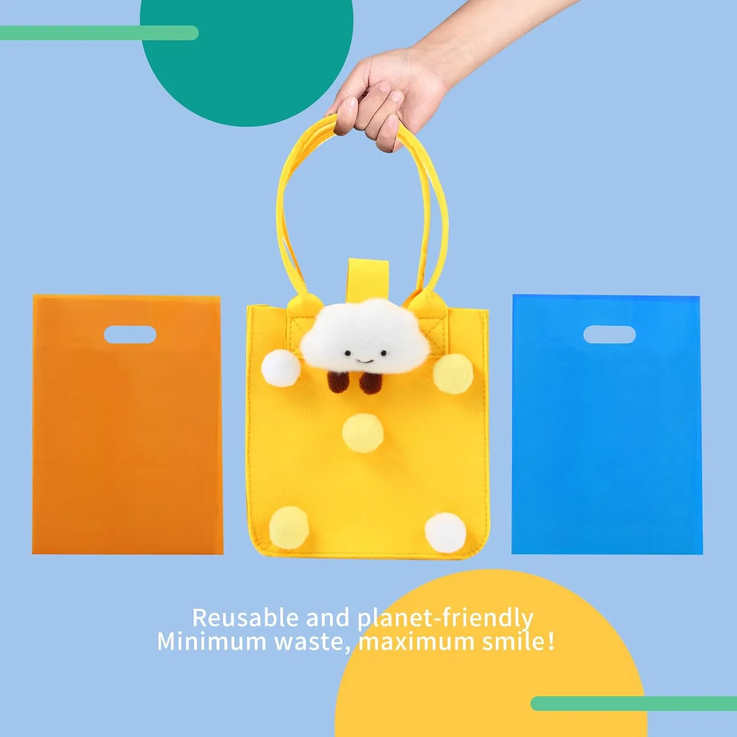 Candy Park Felt Gift Bags with Top Handles Reusable Goodie Bags - 7x7 in Premium Small Tote Bag Snap Button Closure - Party Favors, Kids Birthday, Baby Shower, Personalized Gifts