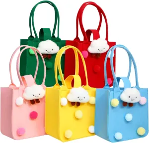 Candy Park Felt Gift Bags with Top Handles Reusable Goodie Bags - 7x7 in Premium Small Tote Bag Snap Button Closure - Party Favors, Kids Birthday, Baby Shower, Personalized Gifts