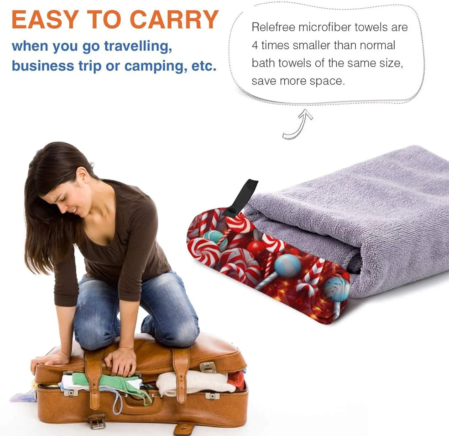 Candy Premium Compact Microfiber Travel Towel-Featherlight & Quick Dry,Sand-Resistant Beach Towel for Swimming,Camping,Vacation Essentials with Carry Pouch