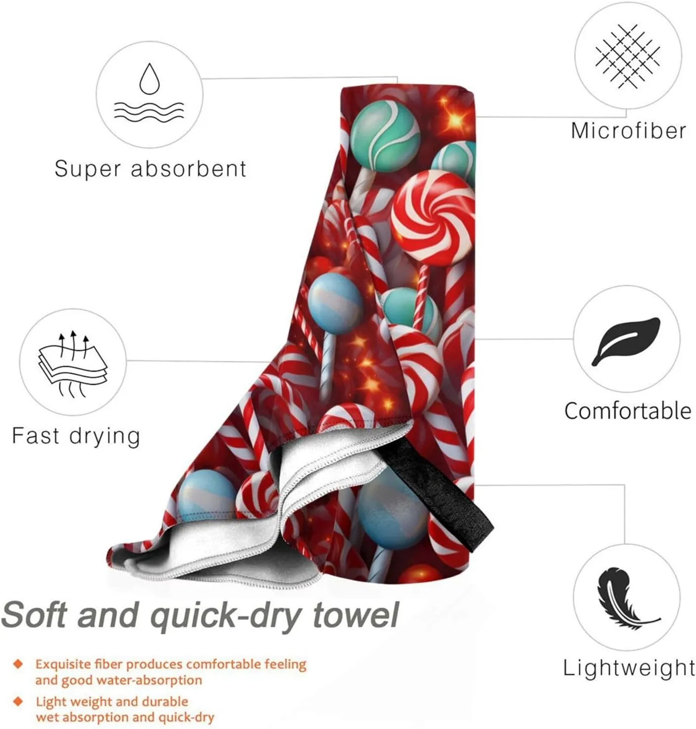 Candy Premium Compact Microfiber Travel Towel-Featherlight & Quick Dry,Sand-Resistant Beach Towel for Swimming,Camping,Vacation Essentials with Carry Pouch