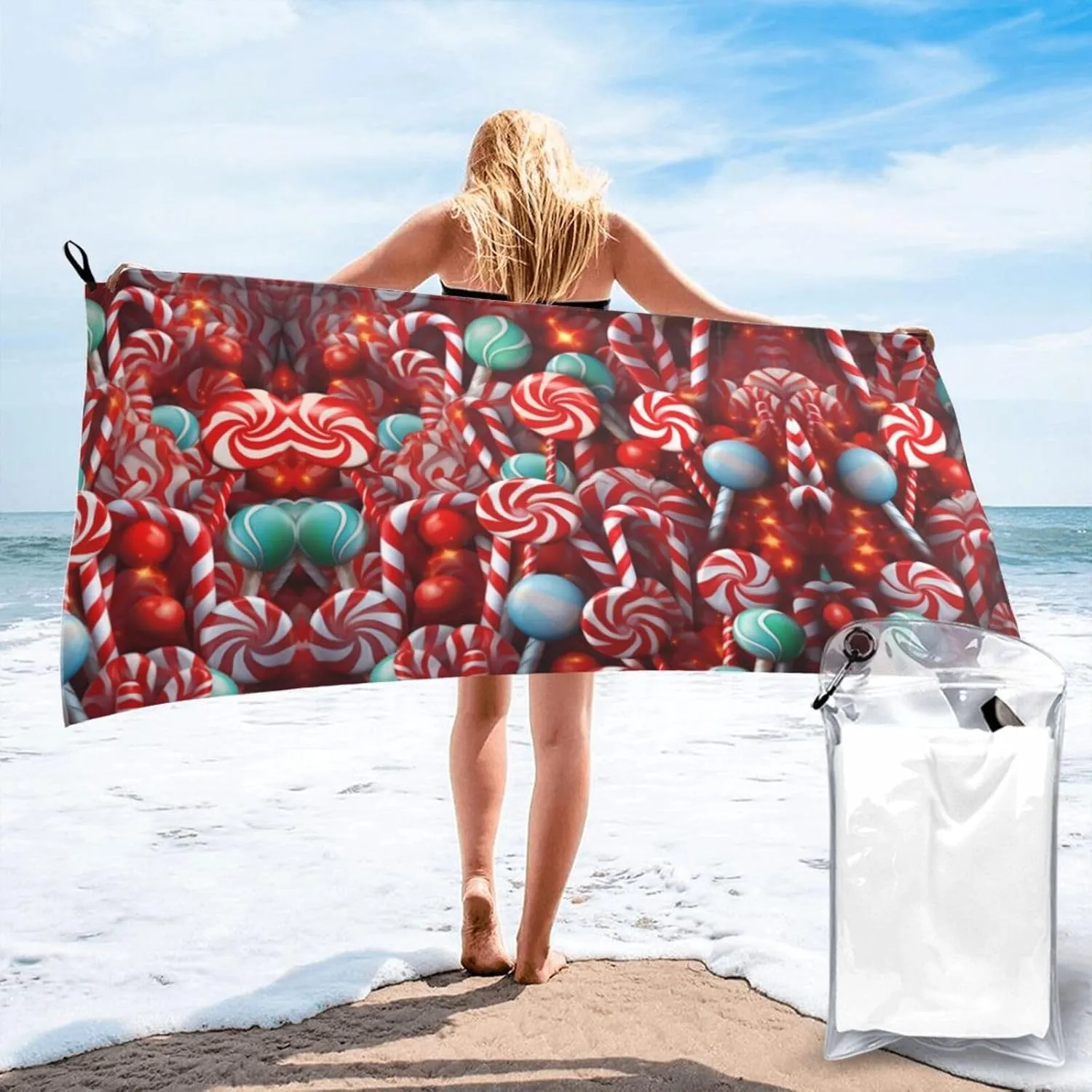 Candy Premium Compact Microfiber Travel Towel-Featherlight & Quick Dry,Sand-Resistant Beach Towel for Swimming,Camping,Vacation Essentials with Carry Pouch