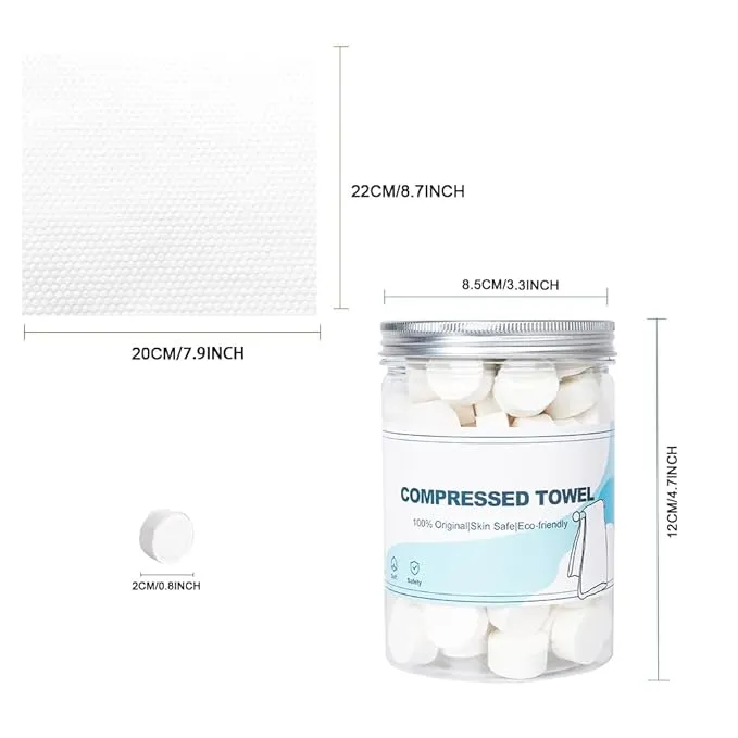 Canned Compressed Towels,100PCS Disposable Compressed Face Towel Magic Compressed Tissue Paper Towel Tablets Portable Mini Tissue for Travel,Sport,Camping,Outdoor Activities