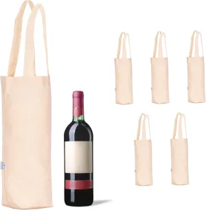 Canvas Wine Carrying Bags with Handles, Cloth Wine 100% Cotton Totes Blank Bottle Gift Tote Washable Wine Carrier (6 Pack)
