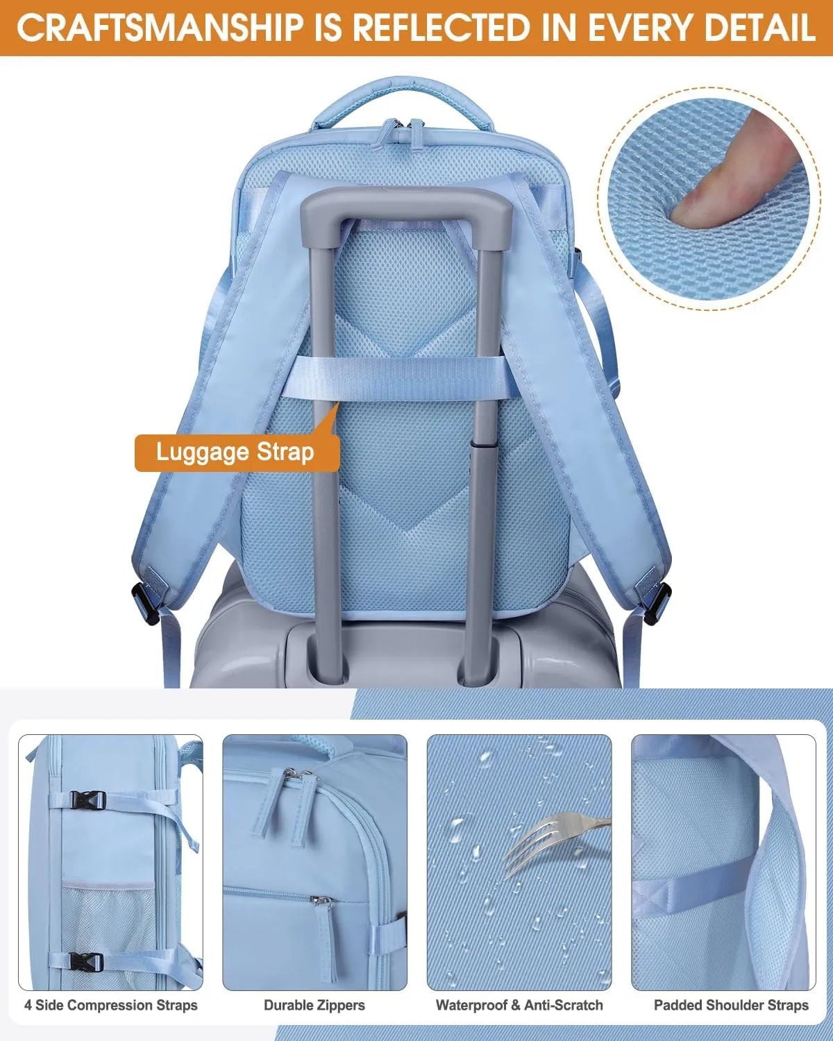 Capolo Travel Backpack for Women Men Waterproof Laptop Backpack Airlines Approved Carry On Backpack Bag Computer Bookbag for Business, Work, Traveling Fits 17 Inch Laptop(Blue)