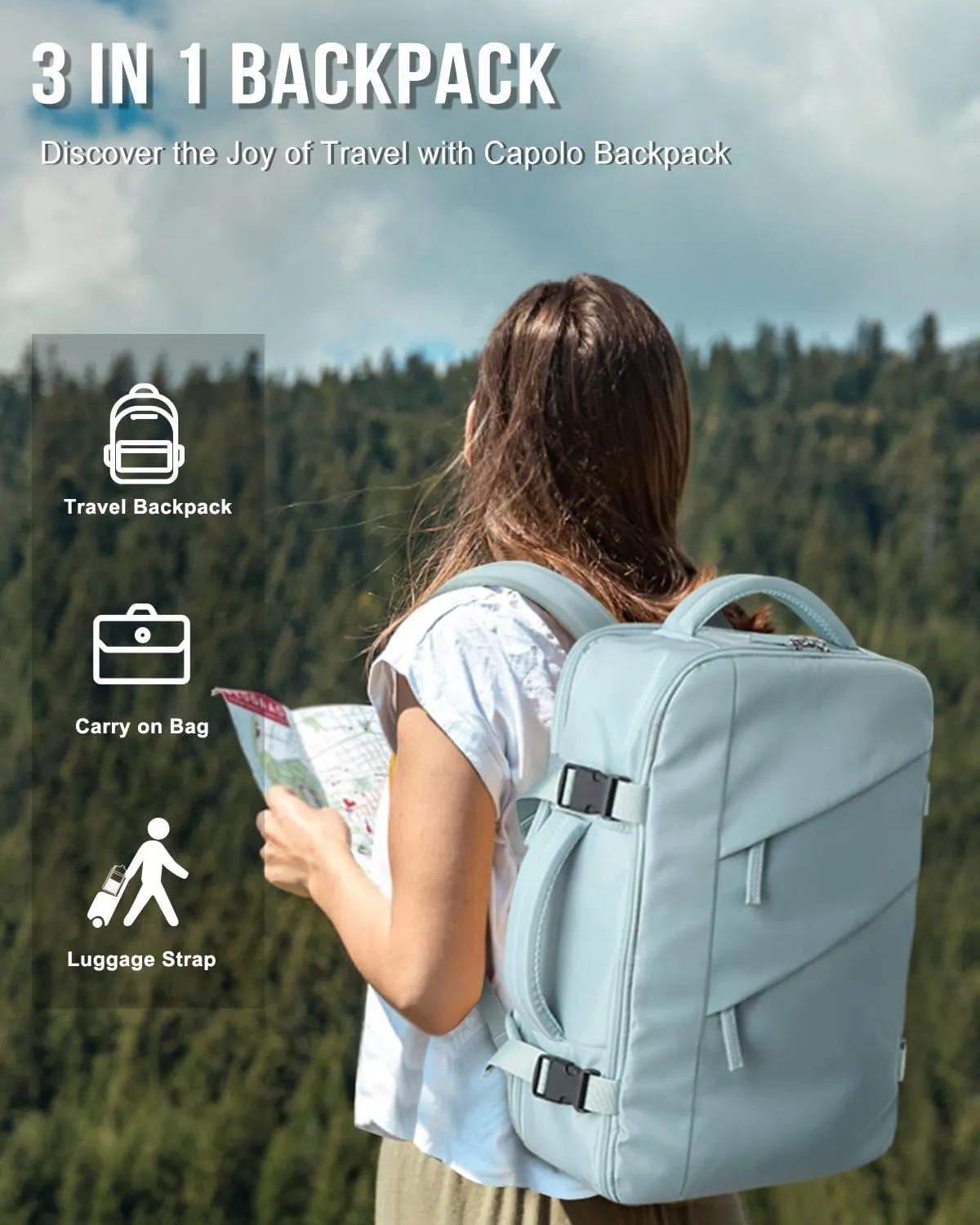 Capolo Travel Backpack for Women Men Waterproof Laptop Backpack Flight Approved Carry On Backpack Overnight Weekender Bag College Bookbag for Business, Work, Traveling Fits 17 '' Laptop,Lake Blue