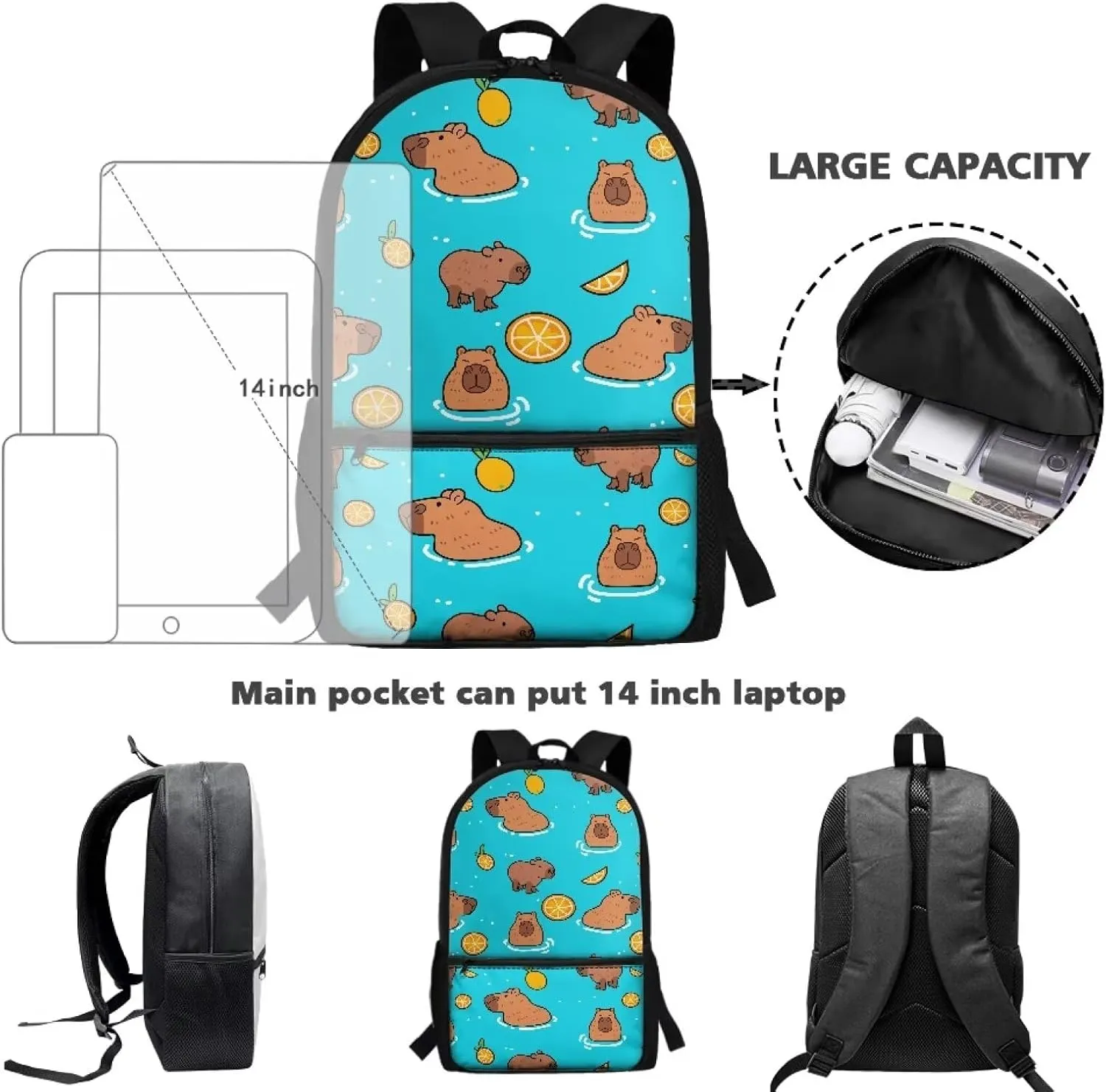 Capybara Cute Backpacks for Girls 7-8 School Bag for Elementary School Kids Backpacks for School 1st Grade Schoolbag Kawaii Book Bags Daypack Large Capacity 17 Inch Travel Laptop Bag