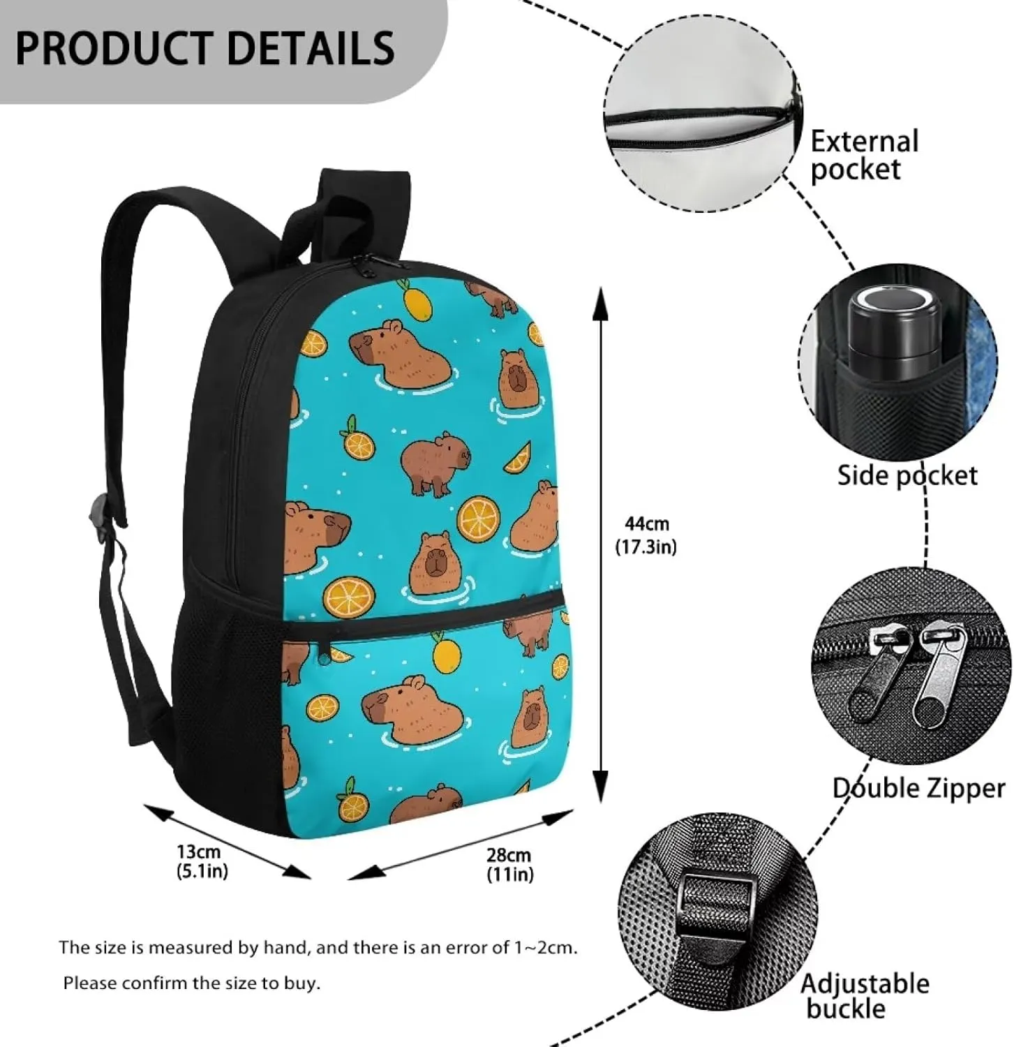 Capybara Cute Backpacks for Girls 7-8 School Bag for Elementary School Kids Backpacks for School 1st Grade Schoolbag Kawaii Book Bags Daypack Large Capacity 17 Inch Travel Laptop Bag