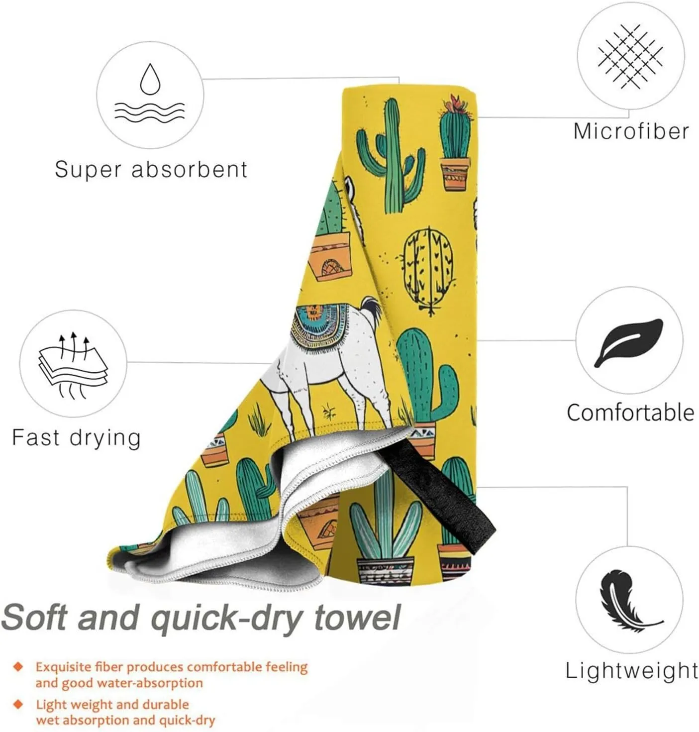 Cartoon Alpaca Cute Animal Premium Compact Microfiber Travel Towel-Featherlight & Quick Dry,Sand-Resistant Beach Towel for Swimming,Camping,Vacation Essentials with Carry Pouch