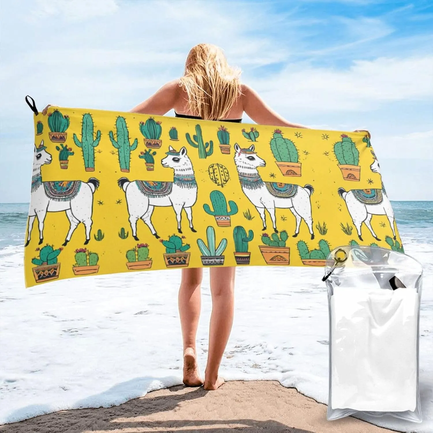 Cartoon Alpaca Cute Animal Premium Compact Microfiber Travel Towel-Featherlight & Quick Dry,Sand-Resistant Beach Towel for Swimming,Camping,Vacation Essentials with Carry Pouch
