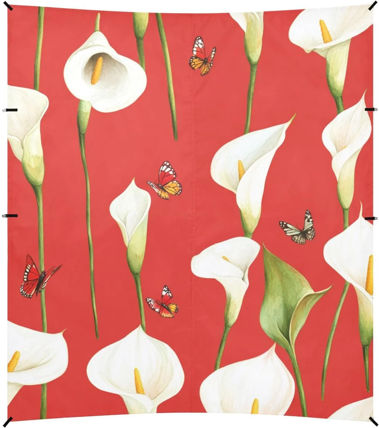 Cartoon Calla Lily Red Flower Foldable Beach Cabana UPF50  Easy Setup Shade Sun Shelter with Sandbags, Sand Shovel, Poles for Camping, Picnics, Backyard & Fishing