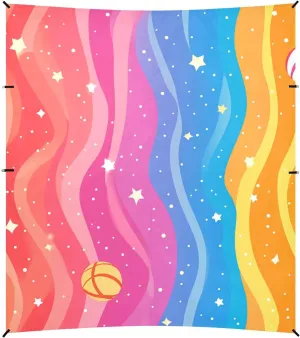 Cartoon Colorful Wave Stars Balls Foldable Beach Canopy UPF50  Waterproof Shade Sun Shelter with Sandbags & Sand Shovel for Backyard, Grassland, Park