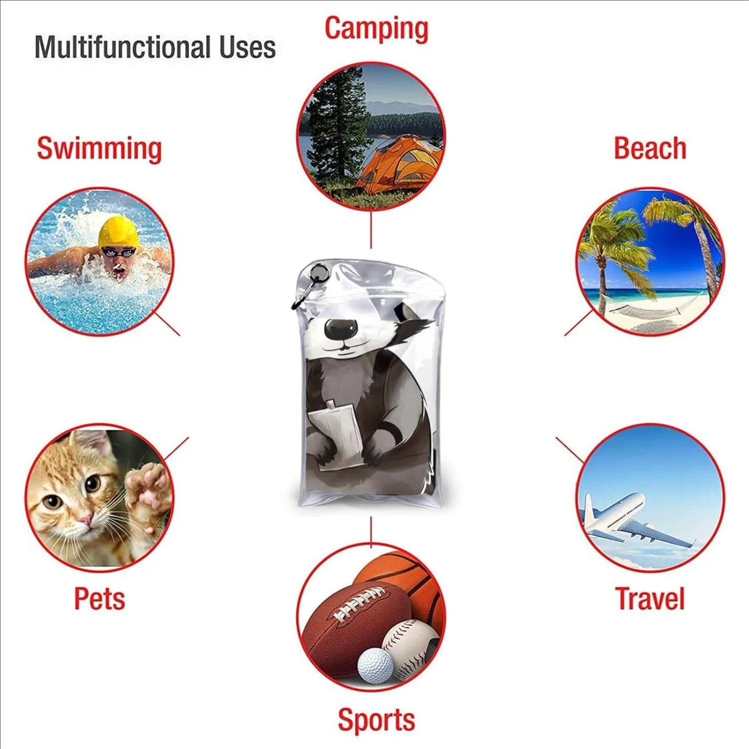 Cartoon Cute Raccoon Premium Compact Microfiber Travel Towel-Featherlight & Quick Dry,Sand-Resistant Beach Towel for Swimming,Camping,Vacation Essentials with Carry Pouch