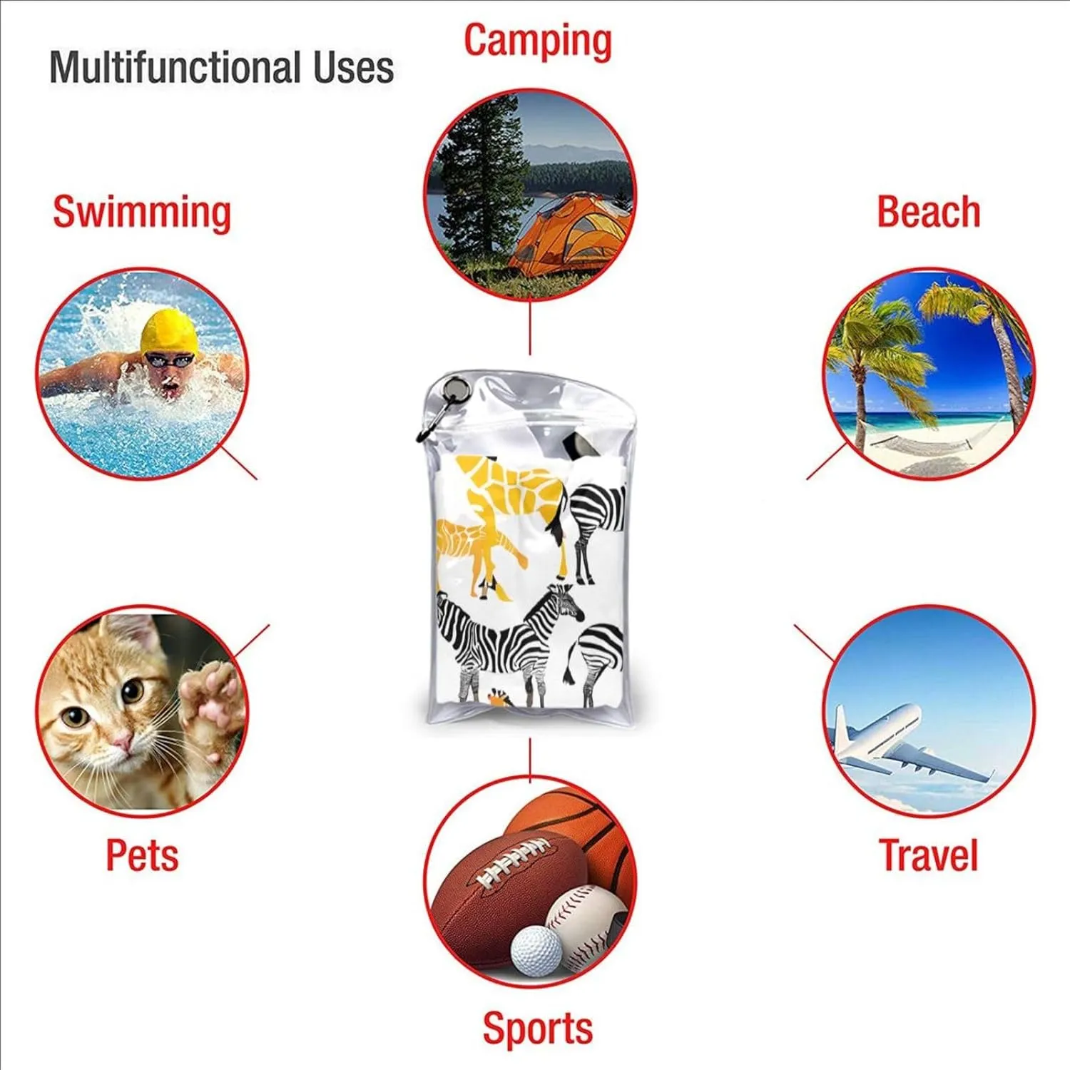 Cartoon Images Premium Compact Microfiber Travel Towel-Featherlight & Quick Dry,Sand-Resistant Beach Towel for Swimming,Camping,Vacation Essentials with Carry Pouch