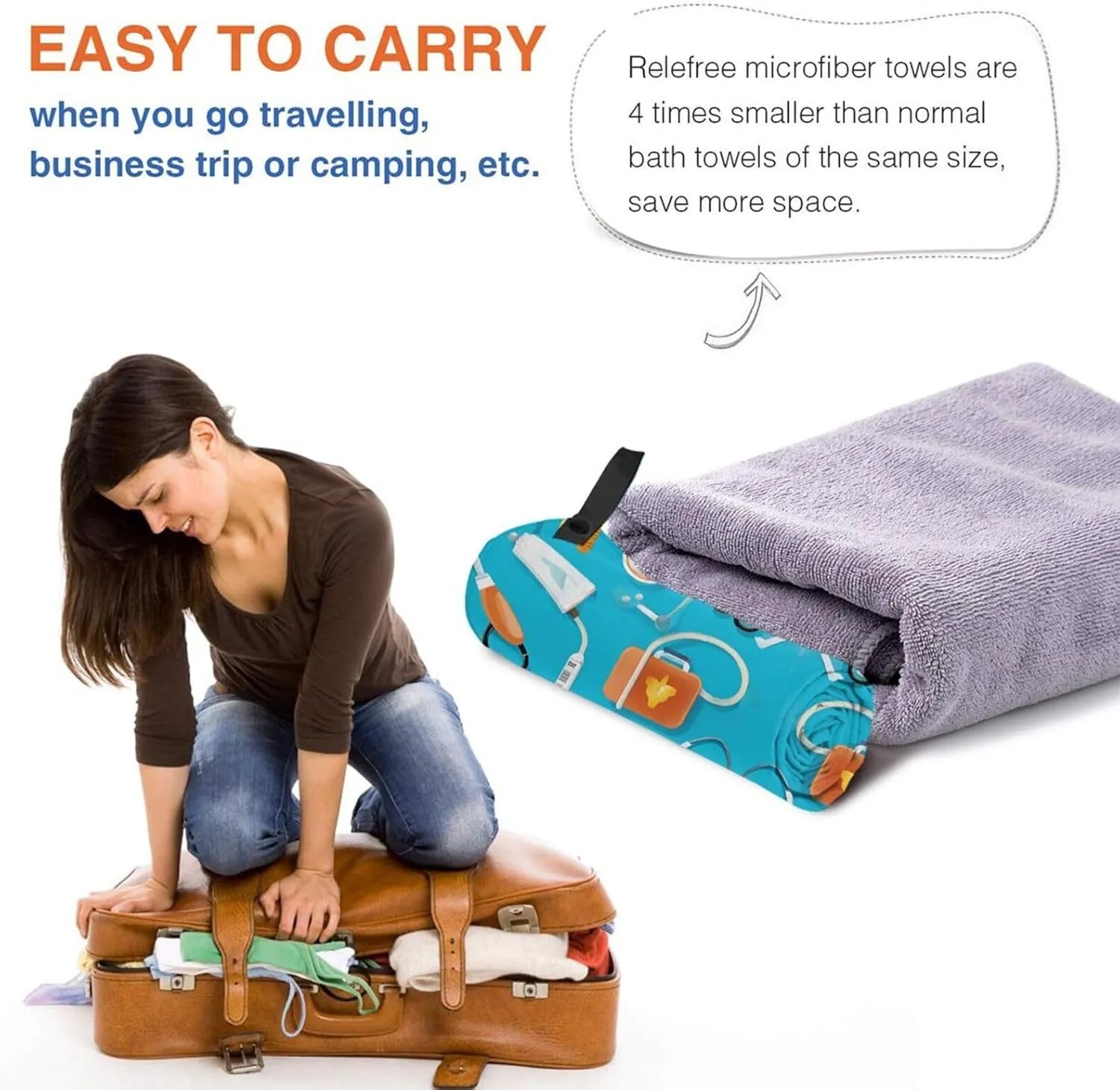 Cartoon Medicine Pattern Premium Compact Microfiber Travel Towel-Featherlight & Quick Dry,Sand-Resistant Beach Towel for Swimming,Camping,Vacation Essentials with Carry Pouch