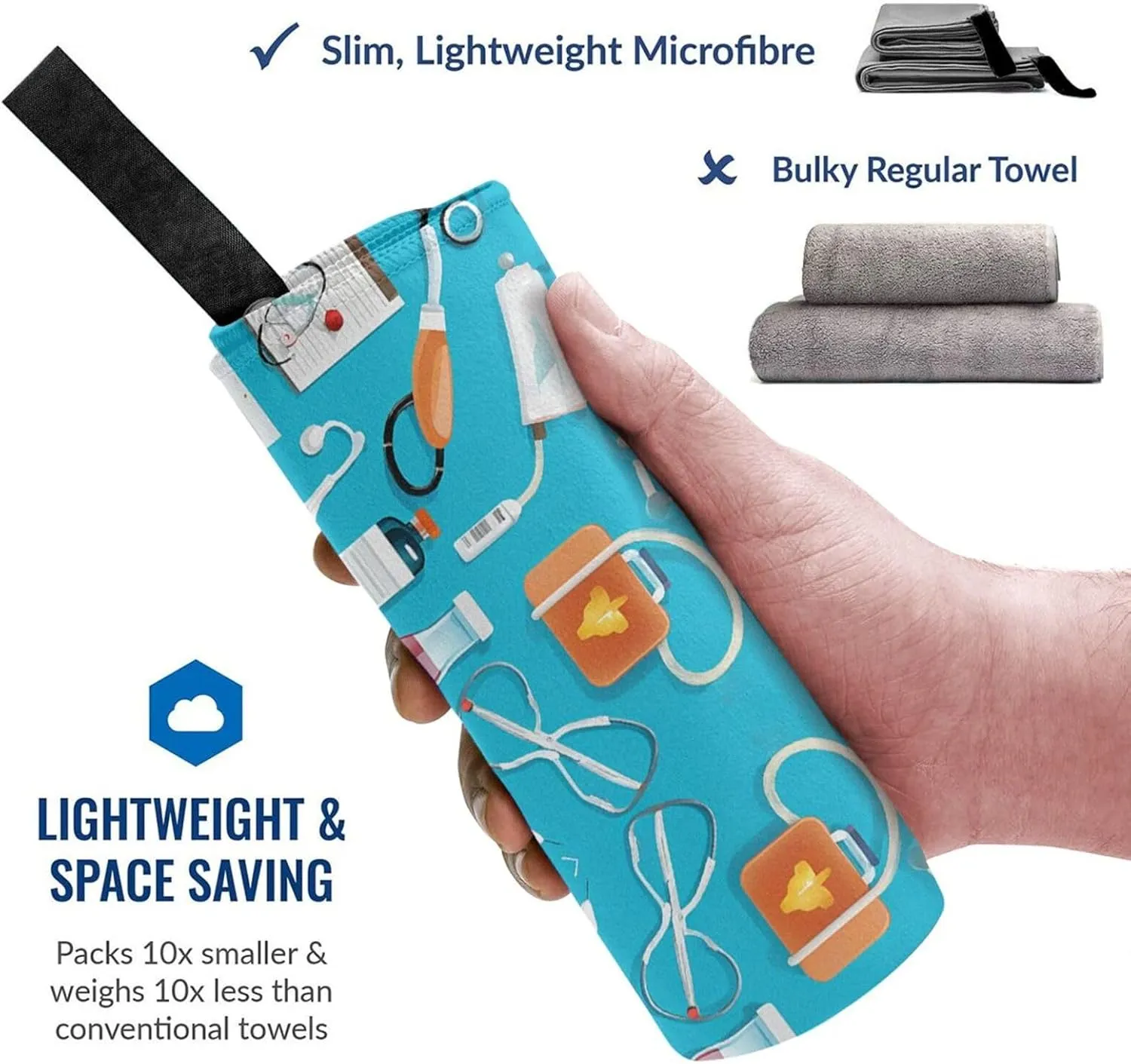 Cartoon Medicine Pattern Premium Compact Microfiber Travel Towel-Featherlight & Quick Dry,Sand-Resistant Beach Towel for Swimming,Camping,Vacation Essentials with Carry Pouch