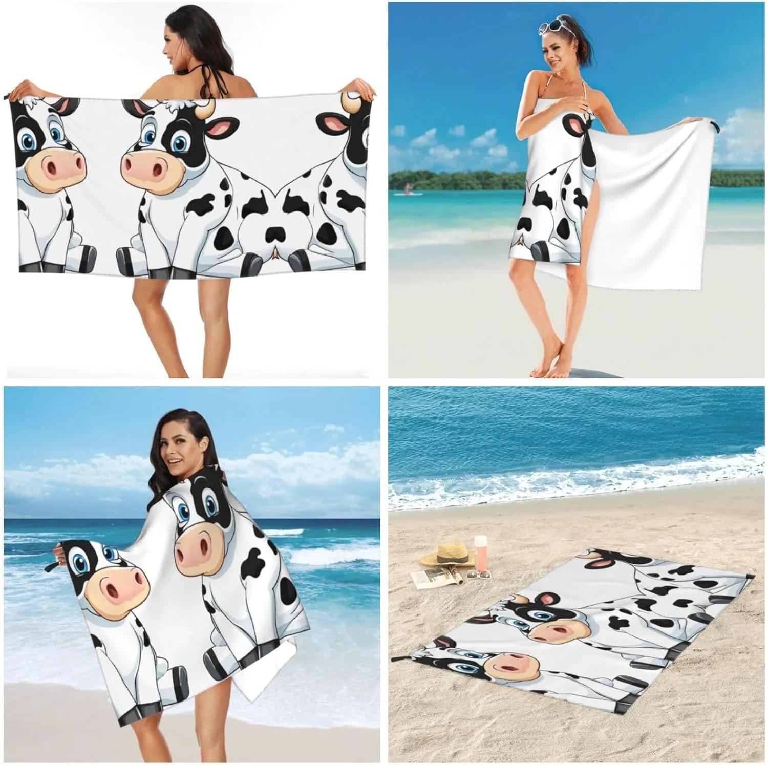 Cartoon Milk Cow Premium Compact Microfiber Travel Towel-Featherlight & Quick Dry,Sand-Resistant Beach Towel for Swimming,Camping,Vacation Essentials with Carry Pouch