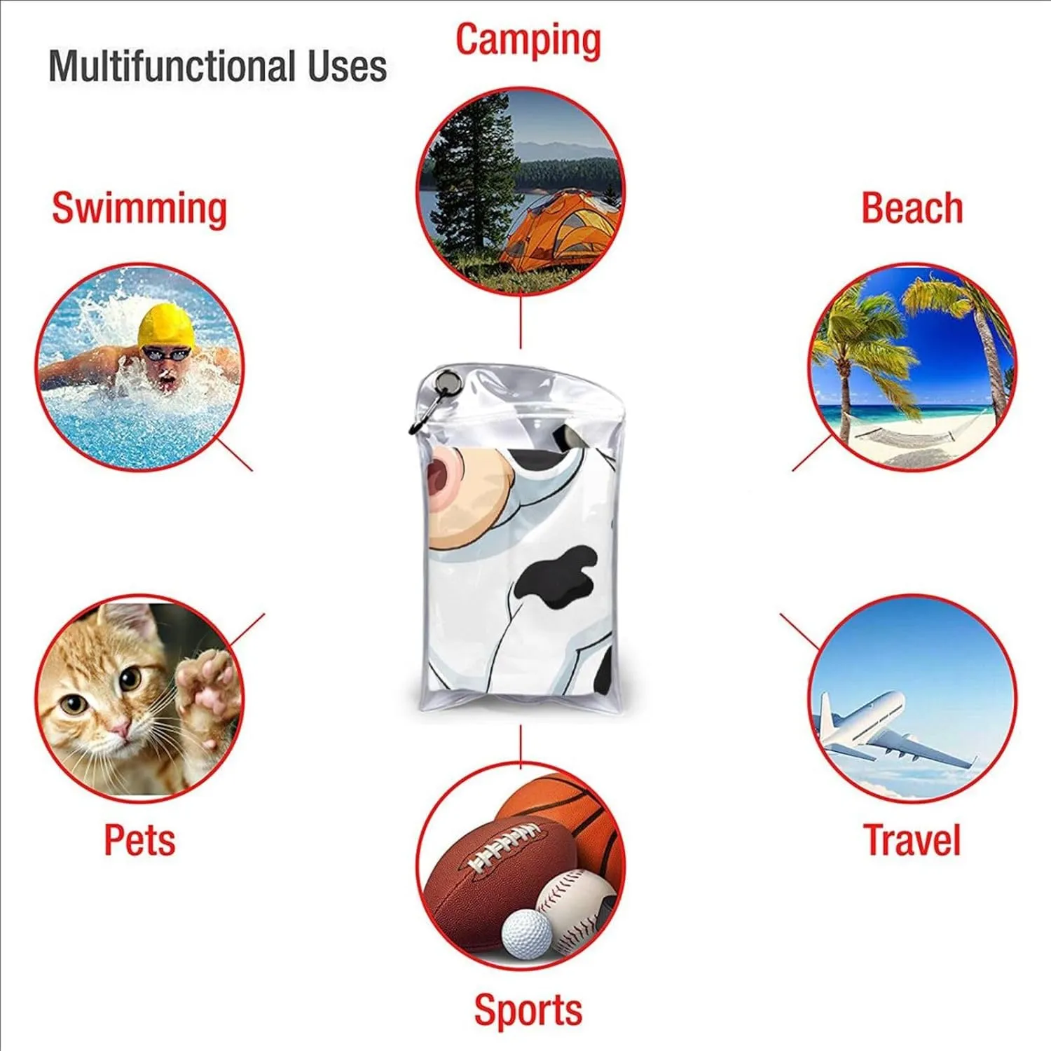 Cartoon Milk Cow Premium Compact Microfiber Travel Towel-Featherlight & Quick Dry,Sand-Resistant Beach Towel for Swimming,Camping,Vacation Essentials with Carry Pouch
