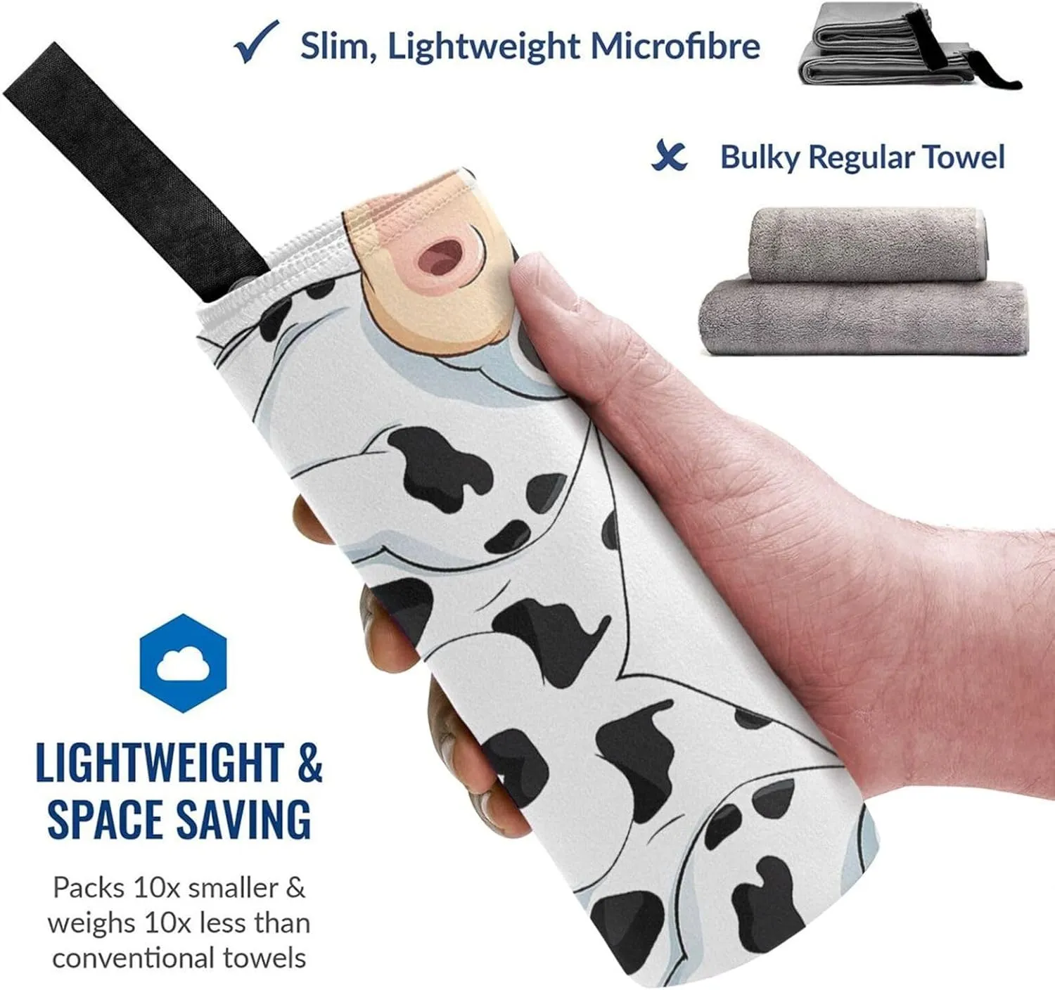 Cartoon Milk Cow Premium Compact Microfiber Travel Towel-Featherlight & Quick Dry,Sand-Resistant Beach Towel for Swimming,Camping,Vacation Essentials with Carry Pouch