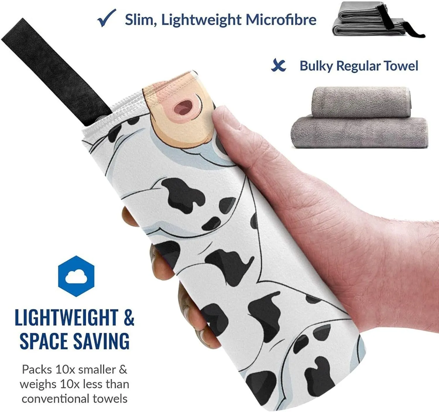 Cartoon Milk Cow Premium Compact Microfiber Travel Towel-Featherlight & Quick Dry,Sand-Resistant Beach Towel for Swimming,Camping,Vacation Essentials with Carry Pouch